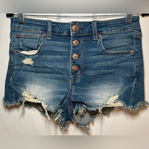 American Eagle Super Stretch Hi-Rise Shortie Shorts- Medium Blue Wash/Size 8 - Picture 1 of 6